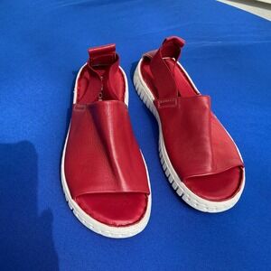 Rizzoli Slingback Sandals Size 39 Red Genuine Leather Open Toe Platform Sporty
